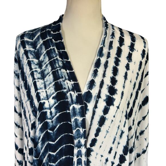 Style Park 1 Kimono One Size Blue White Pockets Single Button Closure Cover Up - Picture 5 of 12
